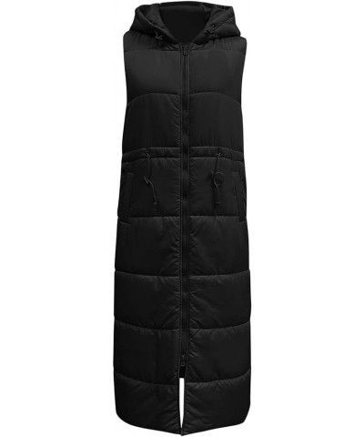 Womens Sleeveless Long Quilted Vest Hooded Button Down Puff Vest Cotton Padded Jacket Winter Outerwear Falls Creek Vest3-blac...