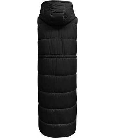 Womens Sleeveless Long Quilted Vest Hooded Button Down Puff Vest Cotton Padded Jacket Winter Outerwear Falls Creek Vest3-blac...