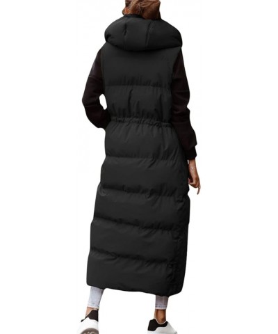 Womens Sleeveless Long Quilted Vest Hooded Button Down Puff Vest Cotton Padded Jacket Winter Outerwear Falls Creek Vest3-blac...