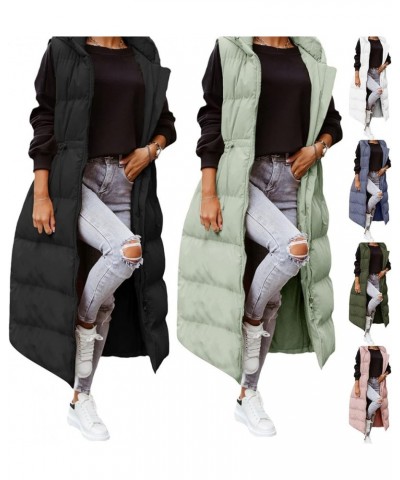 Womens Sleeveless Long Quilted Vest Hooded Button Down Puff Vest Cotton Padded Jacket Winter Outerwear Falls Creek Vest3-blac...