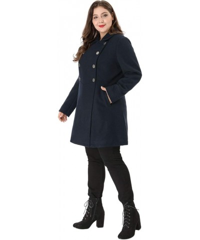 Women's Plus Size Coat A-Line Peter Pan Collar Double Breasted Fall Winter Peacoat Navy Blue $39.00 Blazers