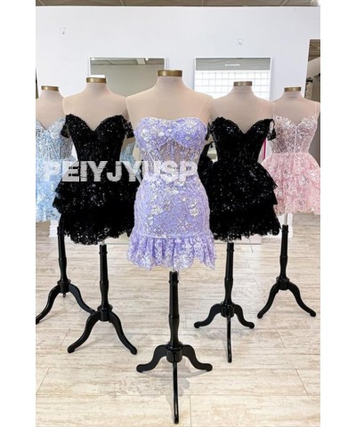 Women's Strapless Tight Homecoming Dresses for Teens 2023 Sparkly Sequin Lace Applique Ruffle Corset Prom Dress Dusty Rose $4...