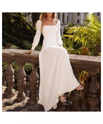 Wedding Dress for Bride Satin V Neck Bridal Gown Long Sleeve Sheath Boho Bride Dresses Evening Party Brush Train J-white $44....