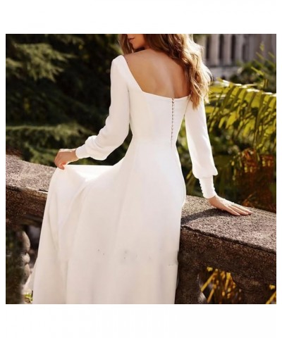 Wedding Dress for Bride Satin V Neck Bridal Gown Long Sleeve Sheath Boho Bride Dresses Evening Party Brush Train J-white $44....