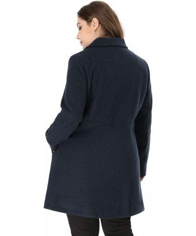 Women's Plus Size Coat A-Line Peter Pan Collar Double Breasted Fall Winter Peacoat Navy Blue $39.00 Blazers