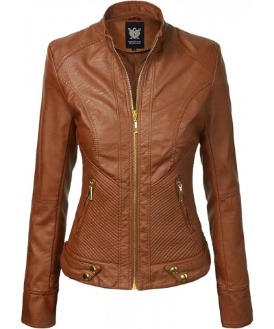 Women's Removable Hooded Faux Leather Jacket Moto Biker Coat Wjc747a_camel $26.63 Coats