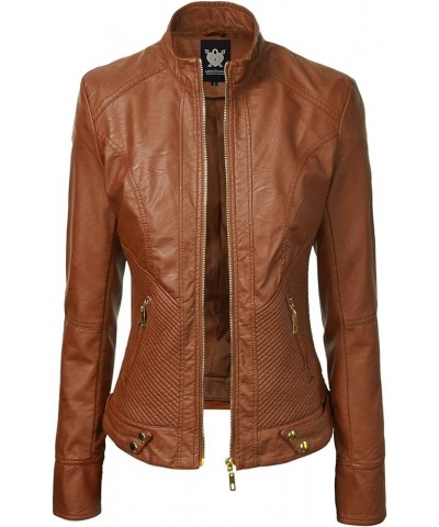 Women's Removable Hooded Faux Leather Jacket Moto Biker Coat Wjc747a_camel $26.63 Coats