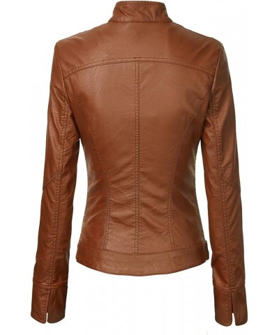 Women's Removable Hooded Faux Leather Jacket Moto Biker Coat Wjc747a_camel $26.63 Coats