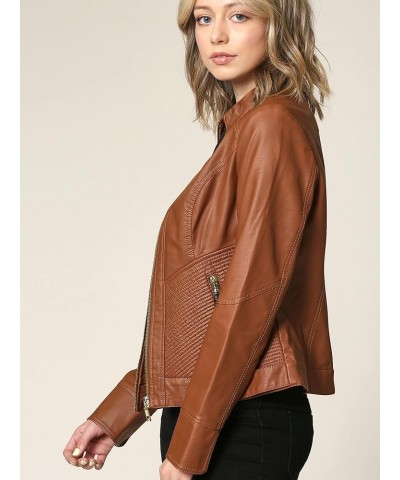 Women's Removable Hooded Faux Leather Jacket Moto Biker Coat Wjc747a_camel $26.63 Coats