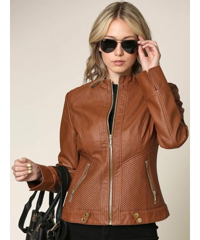 Women's Removable Hooded Faux Leather Jacket Moto Biker Coat Wjc747a_camel $26.63 Coats