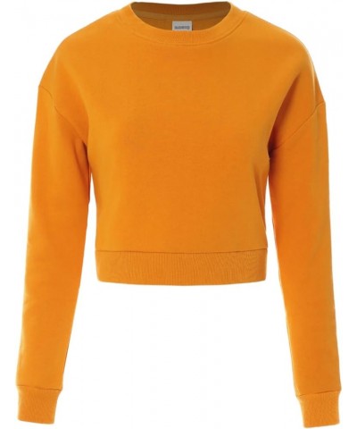 Women's Fleece Long Sleeve Crewneck Cropped Sweatshirt Tops Cropped Mustard $13.89 Hoodies & Sweatshirts