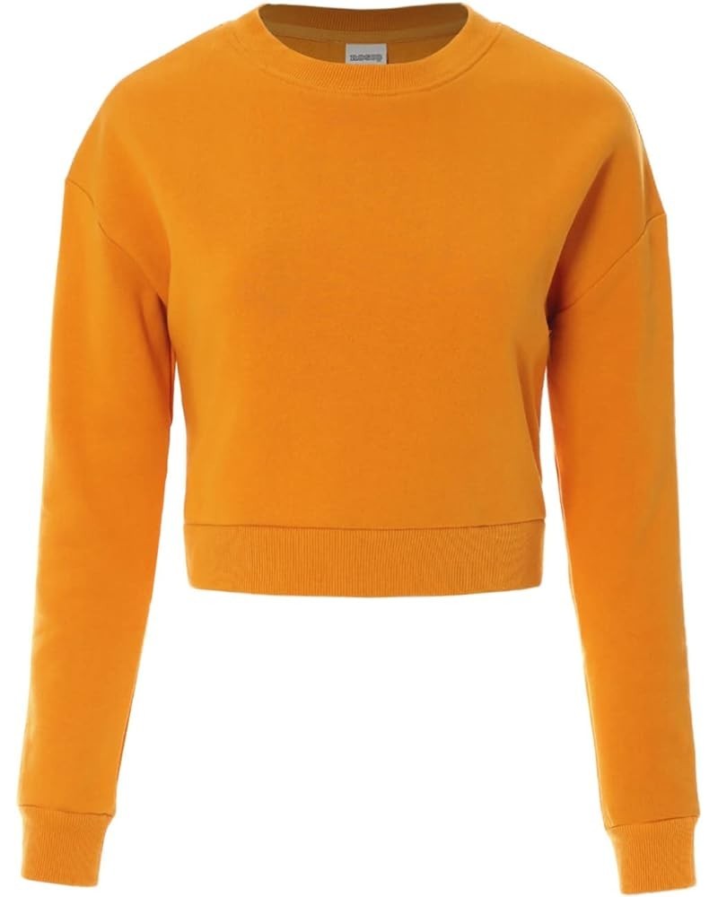 Women's Fleece Long Sleeve Crewneck Cropped Sweatshirt Tops Cropped Mustard $13.89 Hoodies & Sweatshirts