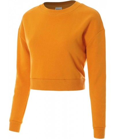 Women's Fleece Long Sleeve Crewneck Cropped Sweatshirt Tops Cropped Mustard $13.89 Hoodies & Sweatshirts