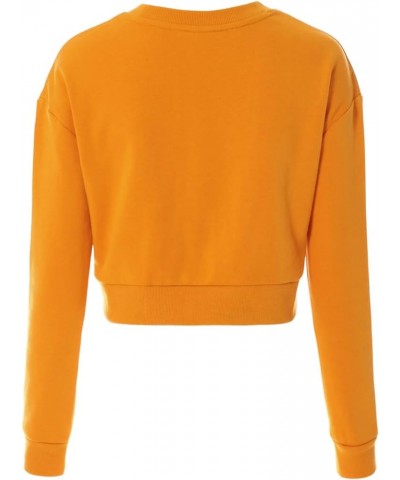 Women's Fleece Long Sleeve Crewneck Cropped Sweatshirt Tops Cropped Mustard $13.89 Hoodies & Sweatshirts