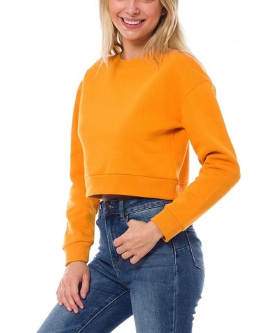 Women's Fleece Long Sleeve Crewneck Cropped Sweatshirt Tops Cropped Mustard $13.89 Hoodies & Sweatshirts