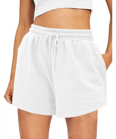 Women's Sweat Shorts Comfy Lounge Running Shorts Gym Summer Casual High Waisted Athletic Shorts with Pockets B White $10.79 S...