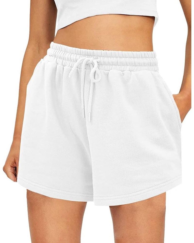 Women's Sweat Shorts Comfy Lounge Running Shorts Gym Summer Casual High Waisted Athletic Shorts with Pockets B White $10.79 S...