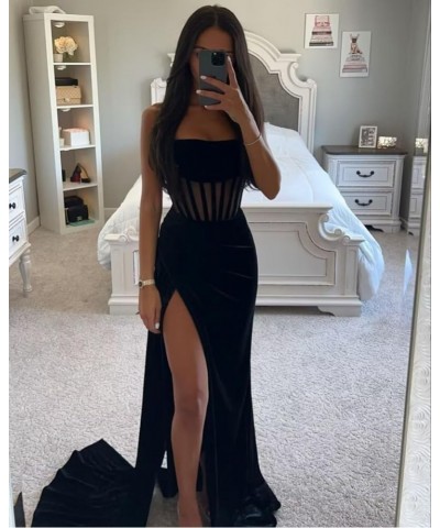 Strapless Bridesmaid Dresses Long Silk Satin Mermaid Corset Prom Dresses Ruched Formal Evening Party Dress with Slit Burnt Or...