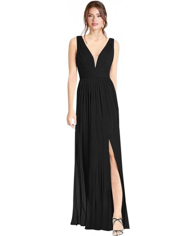 Women's Chiffon Bridesmaid Dresses with Sleeveless Empire Waist Deep V Neck Formal Evening Party Dress with Slit Black $18.90...