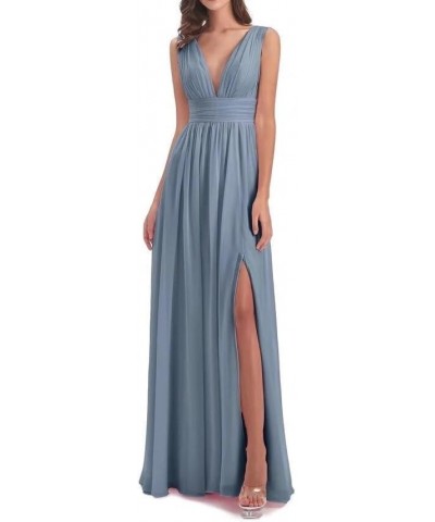 Women's Chiffon Bridesmaid Dresses with Sleeveless Empire Waist Deep V Neck Formal Evening Party Dress with Slit Black $18.90...