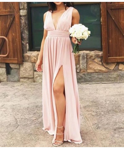 Women's Chiffon Bridesmaid Dresses with Sleeveless Empire Waist Deep V Neck Formal Evening Party Dress with Slit Black $18.90...