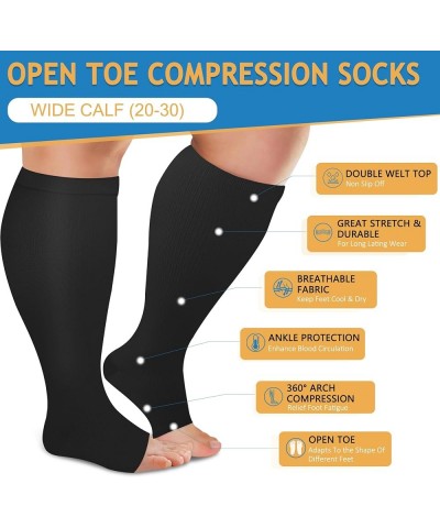 Toeless Compression Socks Wide Calf -2 Pairs Plus Size Open Toe Compression Socks for Women and Men 02-black+nude $10.79 Acti...