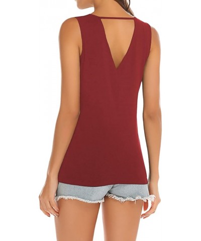 Womens Backless Tank Tops Sleeveless Keyhole Blouse Sexy Summer Tshirt Dark Red $12.31 Tanks