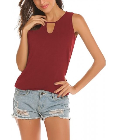 Womens Backless Tank Tops Sleeveless Keyhole Blouse Sexy Summer Tshirt Dark Red $12.31 Tanks