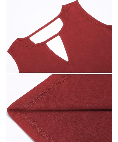 Womens Backless Tank Tops Sleeveless Keyhole Blouse Sexy Summer Tshirt Dark Red $12.31 Tanks