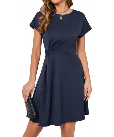 Women's Short Sleeve Elegant Twist Knot Cocktail Dress Crew Neck A-Line Swing Casual Party Dresses Navy-blue $19.80 Dresses