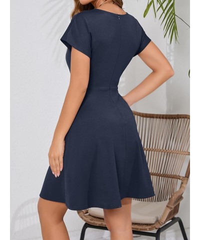 Women's Short Sleeve Elegant Twist Knot Cocktail Dress Crew Neck A-Line Swing Casual Party Dresses Navy-blue $19.80 Dresses