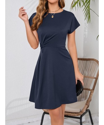 Women's Short Sleeve Elegant Twist Knot Cocktail Dress Crew Neck A-Line Swing Casual Party Dresses Navy-blue $19.80 Dresses