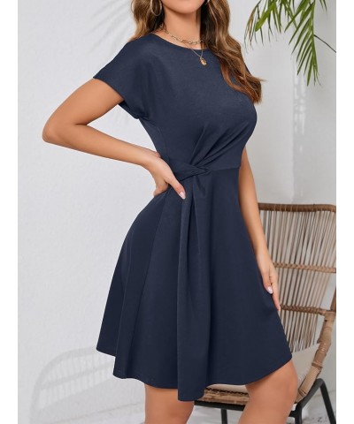 Women's Short Sleeve Elegant Twist Knot Cocktail Dress Crew Neck A-Line Swing Casual Party Dresses Navy-blue $19.80 Dresses