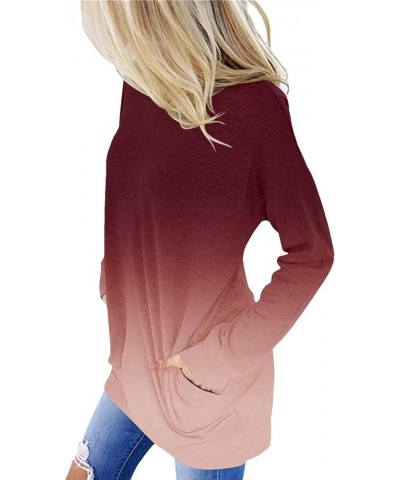 Women's Casual Loose Fit Pocket Shirts Printed Tops 01 A-red $8.79 Tops