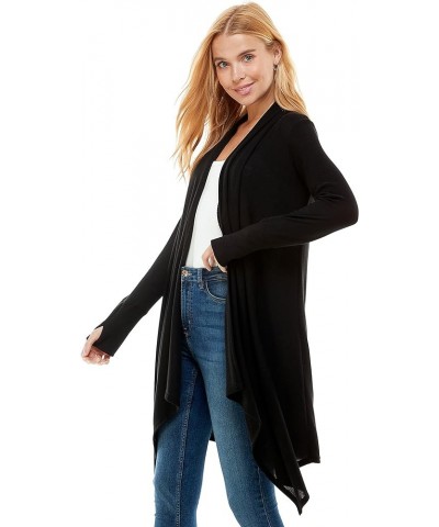 Women's Long Sleeve Drape Open Front Waterfall Soft Hacci Knit Cardigan Sweater Thumb Hole Black $23.50 Sweaters