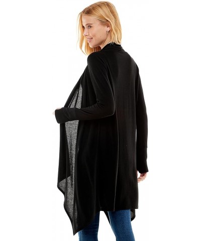 Women's Long Sleeve Drape Open Front Waterfall Soft Hacci Knit Cardigan Sweater Thumb Hole Black $23.50 Sweaters