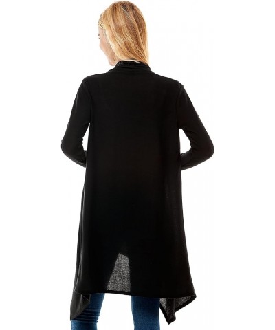 Women's Long Sleeve Drape Open Front Waterfall Soft Hacci Knit Cardigan Sweater Thumb Hole Black $23.50 Sweaters