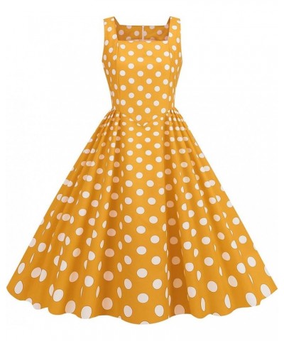 1950's Vintage Dress for Women Sleeveless Square Neck Midi A-Line Dresses Polka Dot Retro Swing Party Cocktail Dress Yellow $...