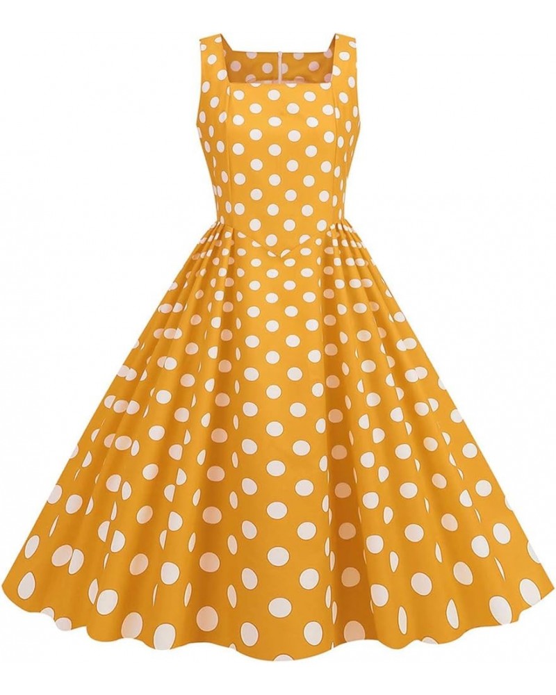 1950's Vintage Dress for Women Sleeveless Square Neck Midi A-Line Dresses Polka Dot Retro Swing Party Cocktail Dress Yellow $...