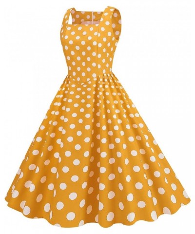 1950's Vintage Dress for Women Sleeveless Square Neck Midi A-Line Dresses Polka Dot Retro Swing Party Cocktail Dress Yellow $...