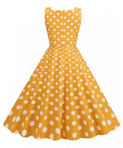 1950's Vintage Dress for Women Sleeveless Square Neck Midi A-Line Dresses Polka Dot Retro Swing Party Cocktail Dress Yellow $...