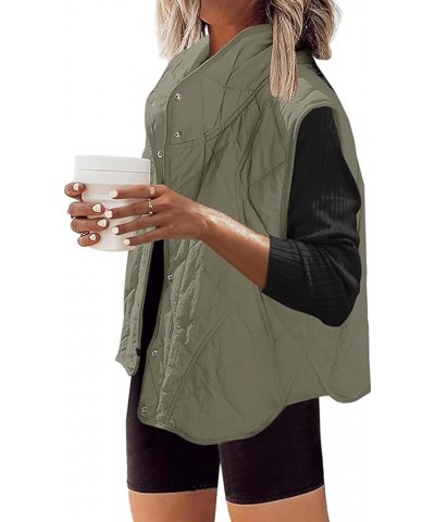 Women Lightweight Quilted Puffer Vest Stand Collar Sleeveless Padded Gilet Button Clousure Beangreen $18.90 Vests