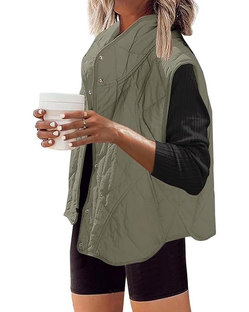 Women Lightweight Quilted Puffer Vest Stand Collar Sleeveless Padded Gilet Button Clousure Beangreen $18.90 Vests