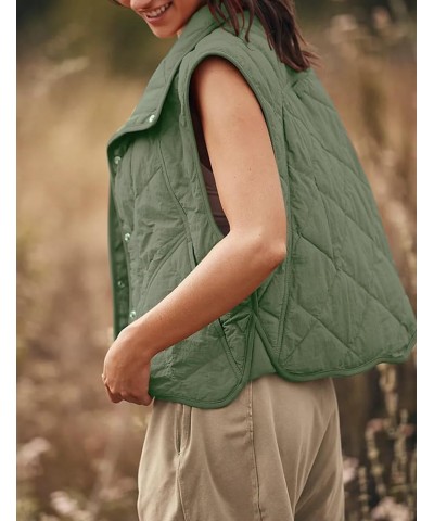 Women Lightweight Quilted Puffer Vest Stand Collar Sleeveless Padded Gilet Button Clousure Beangreen $18.90 Vests