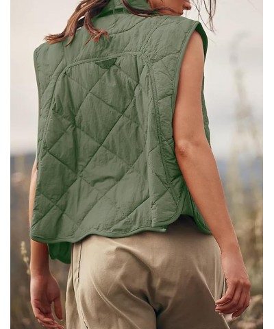 Women Lightweight Quilted Puffer Vest Stand Collar Sleeveless Padded Gilet Button Clousure Beangreen $18.90 Vests