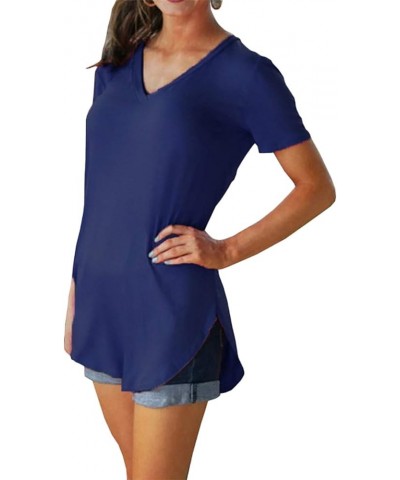 Women's Casual Short Sleeve Tee Shirt Loose Plain V Neck Tunic Blouse Top Navy Blue $11.00 Others