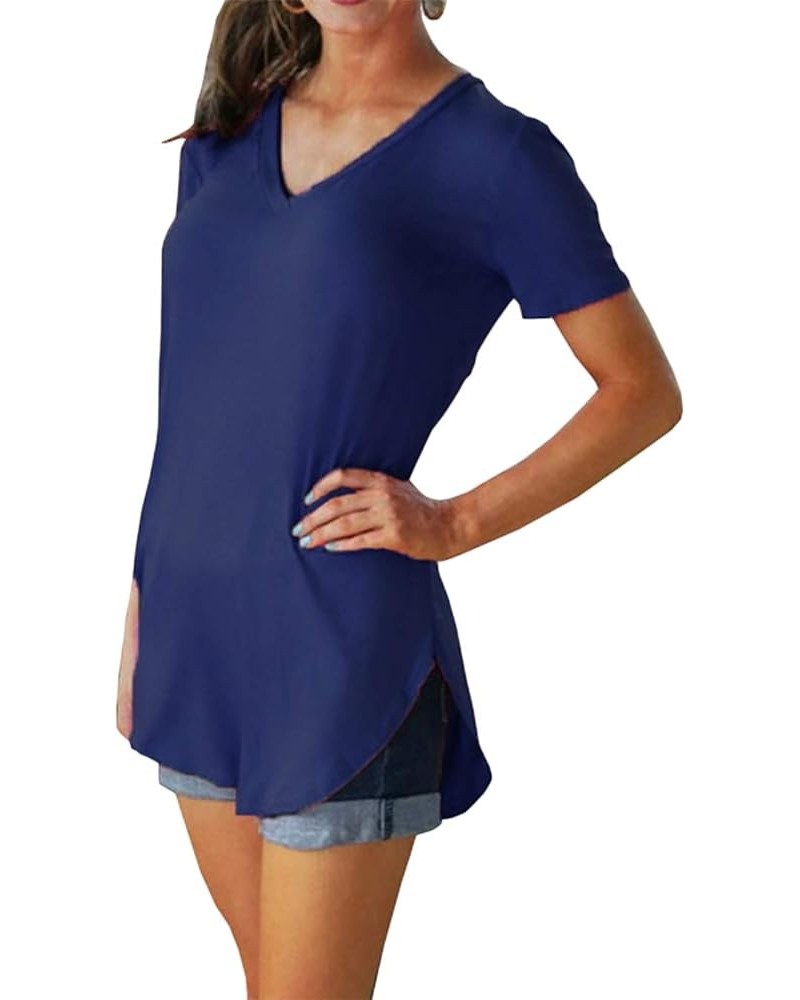 Women's Casual Short Sleeve Tee Shirt Loose Plain V Neck Tunic Blouse Top Navy Blue $11.00 Others