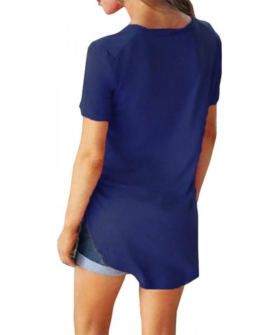 Women's Casual Short Sleeve Tee Shirt Loose Plain V Neck Tunic Blouse Top Navy Blue $11.00 Others