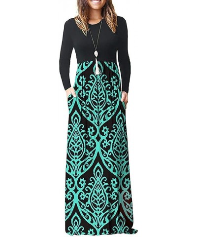 Women's Long Sleeve Loose Plain Maxi Dresses Casual Long Dresses with Pocket 2-ls Black Green $23.77 Dresses