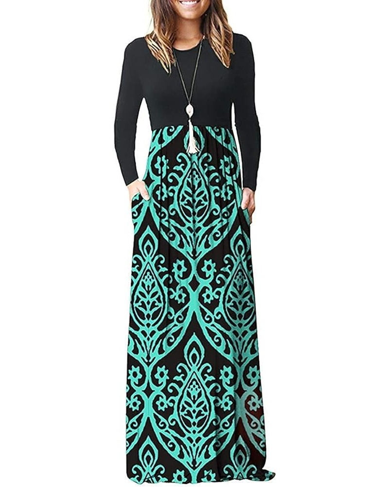 Women's Long Sleeve Loose Plain Maxi Dresses Casual Long Dresses with Pocket 2-ls Black Green $23.77 Dresses